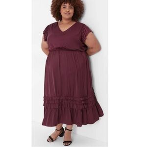 Lane Bryant Maroon Flutter-Sleeve Shirred Midi Dress size 24
